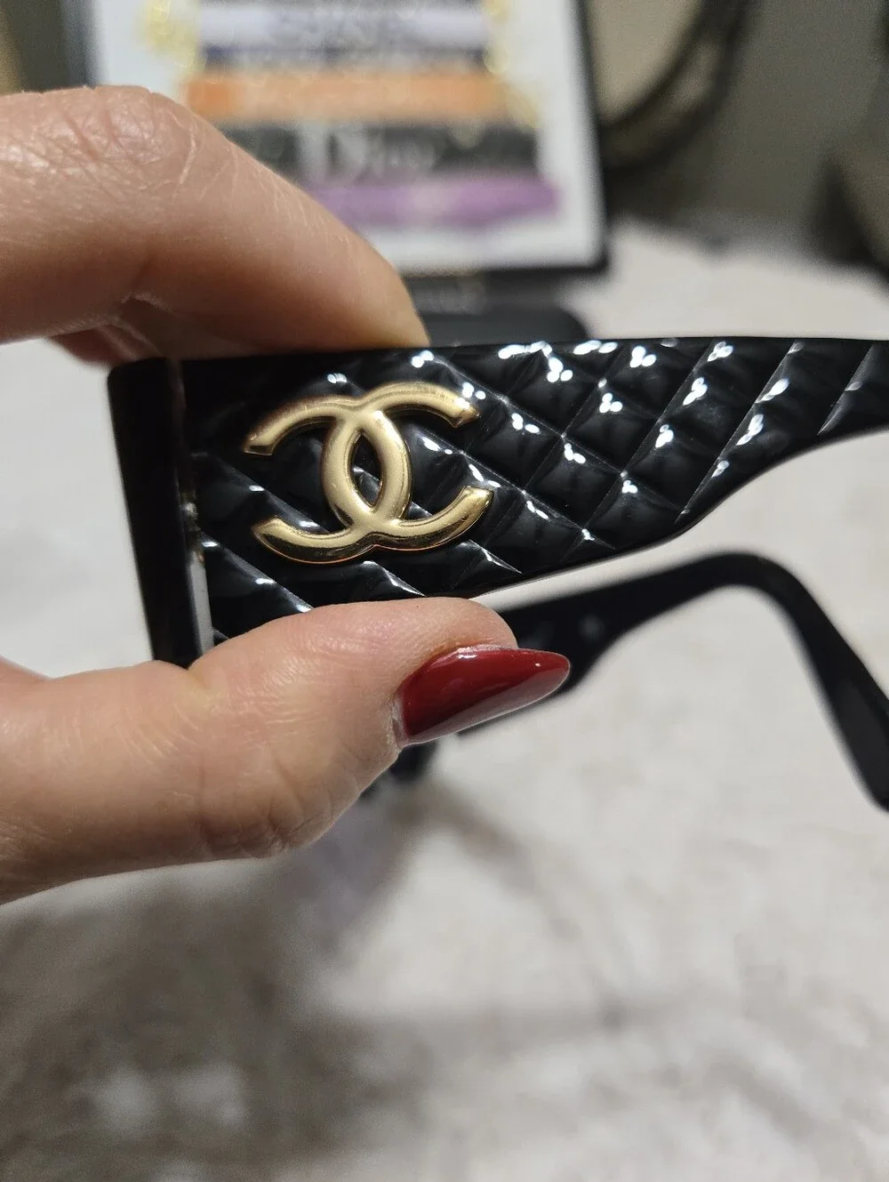 CHANEL 01450 94305 Black Gold CC Cocomark Sunglasses EUC